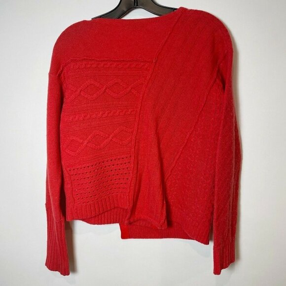 Elizabeth and James Cable Knit Asymmetrical  Cardigan Sweater Red Orange S Snap - Picture 2 of 8